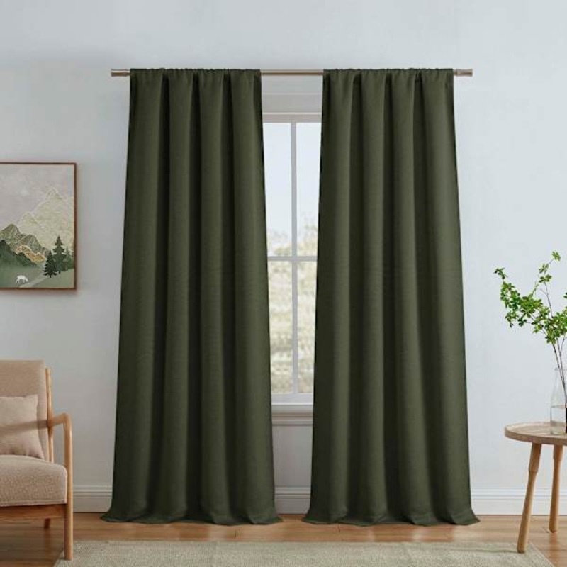 Faye Olive Thermal Weave Room Darkening Curtain Panel, 84″