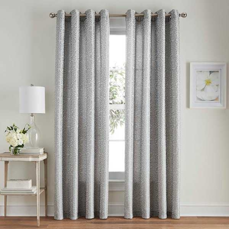Gazebo Grey Botanical Jacquard Light Filtering Grommet Curtain Panel, 84″