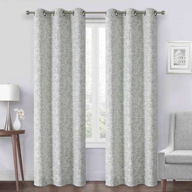 Green Leaf Jacquard Light Filtering Grommet Curtain Panel, 95″