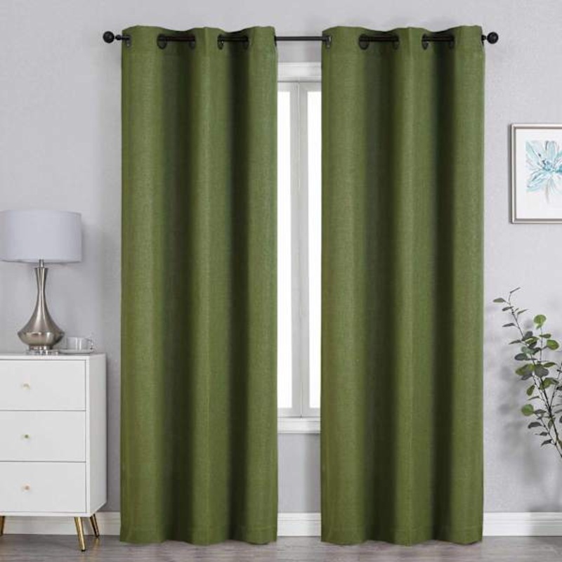 Green Linen Blend Light Filtering Grommet Curtain Panel, 95″