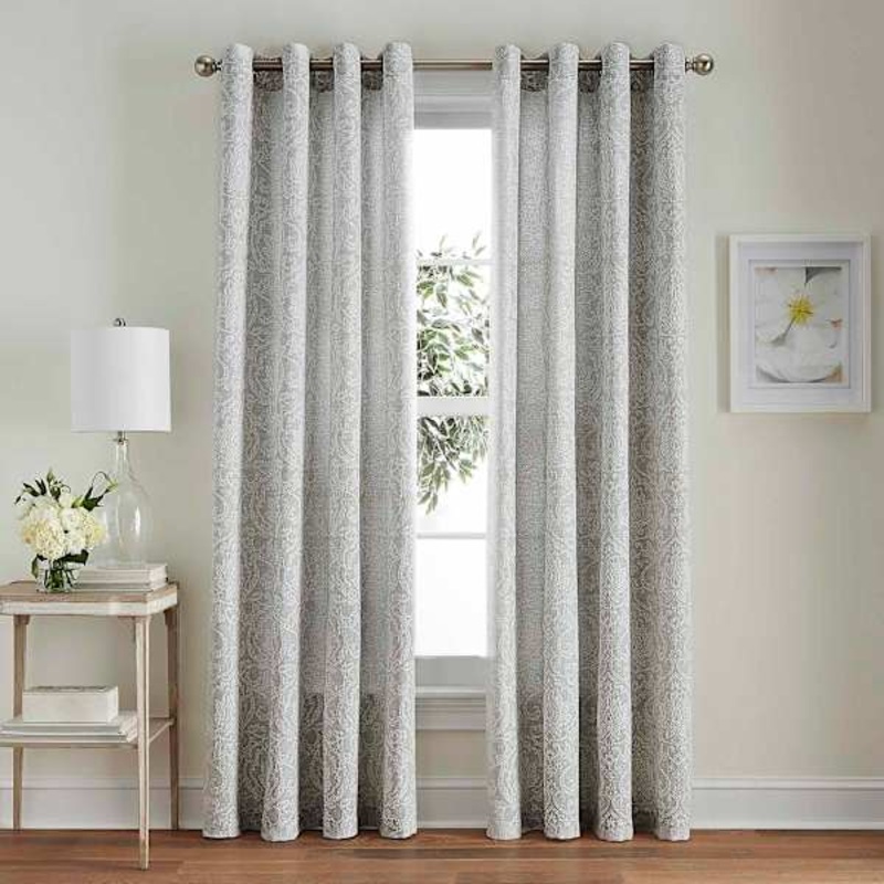 Grey Medallion Jacquard Light Filtering Grommet Curtain Panel, 84″