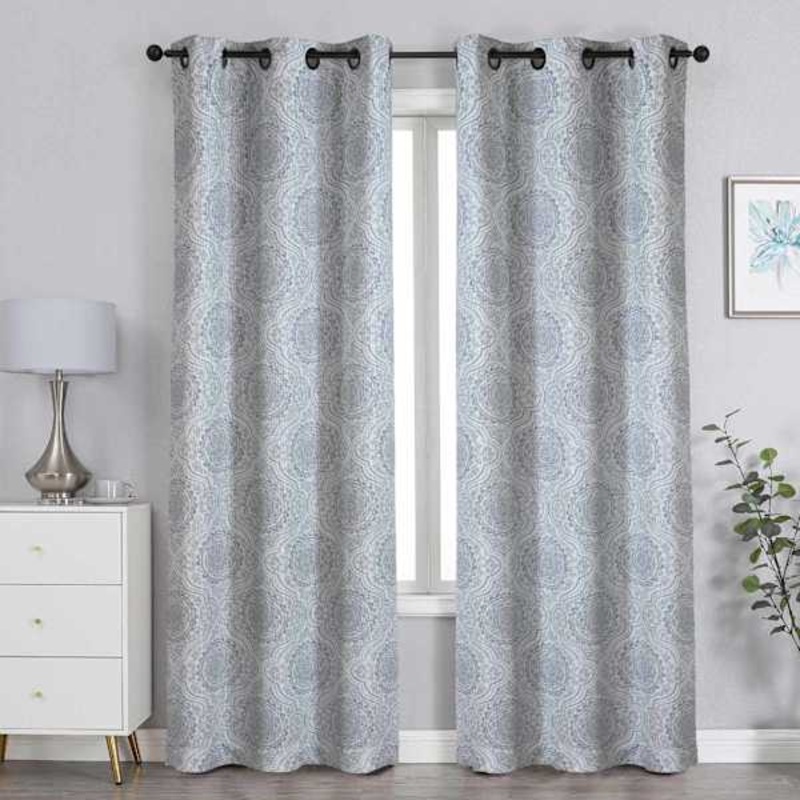 Grey Medallion Light Filtering Grommet Curtain Panel, 95″