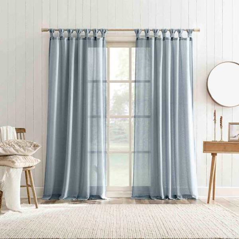 Harrison Denim Sheer Tab Loop Single Curtain Panel, 84″