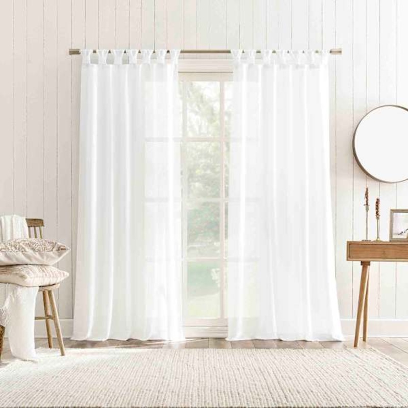 Harrison White Sheer Tab Loop Curtain Panel, 84″
