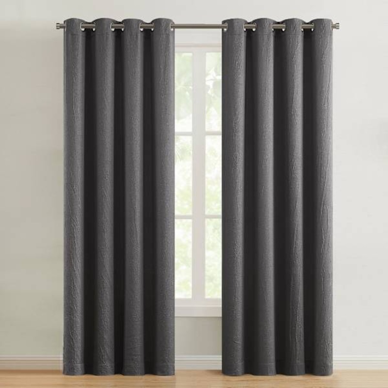 Huntington Steel Crushed Room Darkening Grommet Curtain Panel, 84″