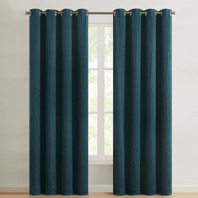 Huntington Teal Crushed Room Darkening Grommet Curtain Panel, 84″