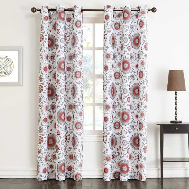 Istanbul Coral Medallion Print Light Filtering Grommet Curtain Panel, 84″