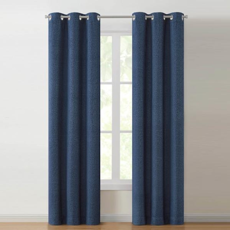 Jessica Navy Blue Chenille Light Filtering Curtain Panel, 84″