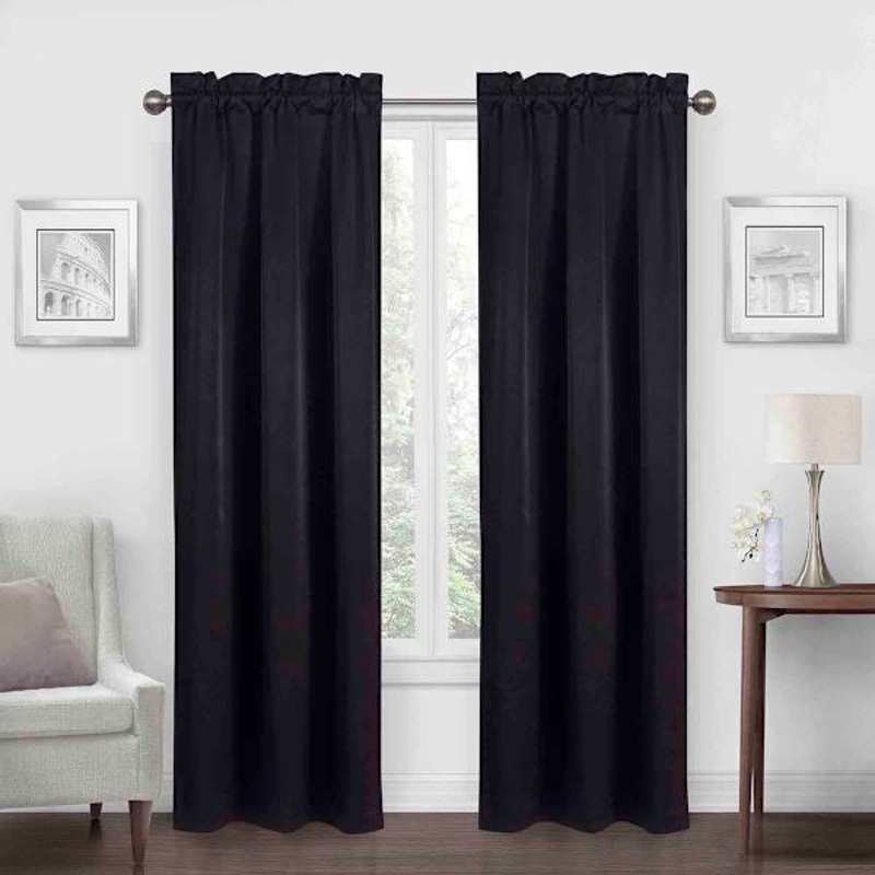 Jordan Black Satin Rod Pocket Light Filtering Curtain Panel, 84″