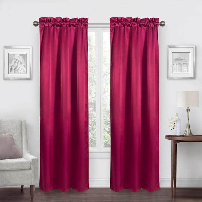 Jordan Red Satin Rod Pocket Light Filtering Curtain Panel, 84″