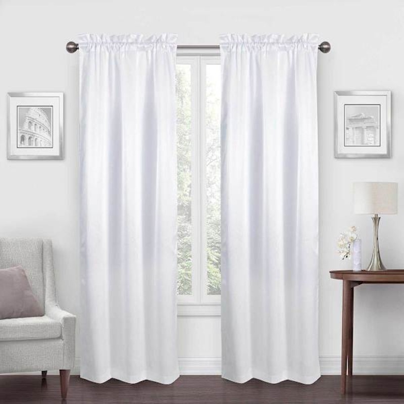 Jordan White Satin Rod Pocket Light Filtering Curtain Panel, 84″