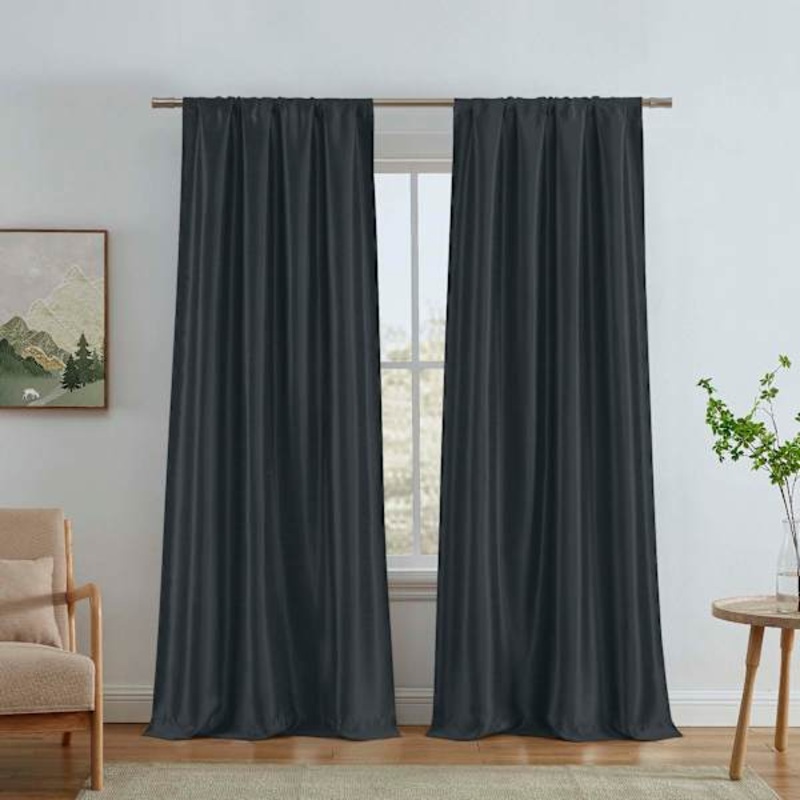 Jordana Black Thermal Weave Room Darkening Curtain Panel, 84″