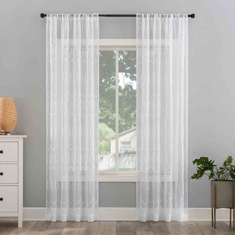 Kailey White Sheer Curtain Panel, 84″