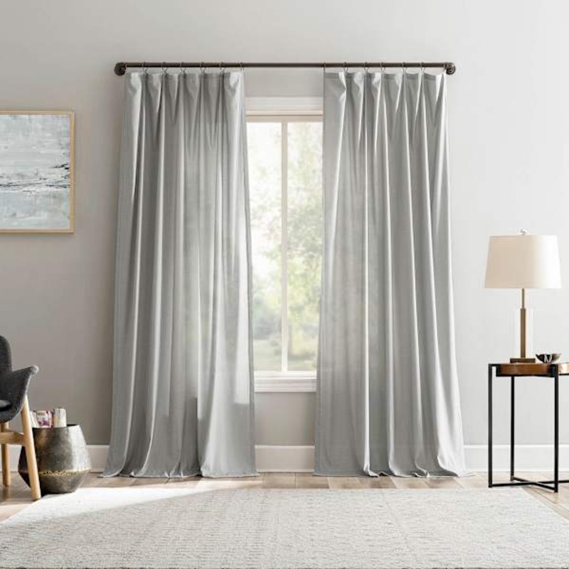 Lathan Grey Sheer Ring Top Single Curtain Panel, 84″