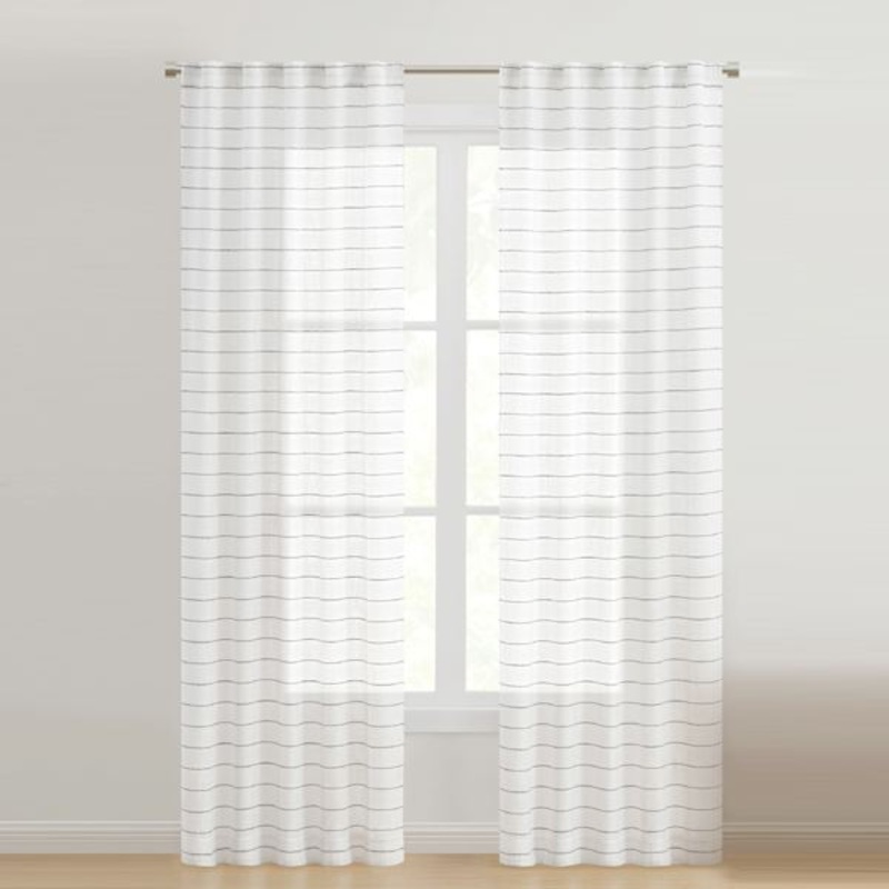 Madeline Yellow & White Striped Light Filtering Back Tab Curtain Panel, 84″