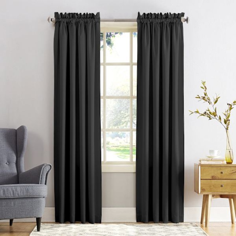 Madison Black Pole Top Room Darkening Curtain Panel, 95″