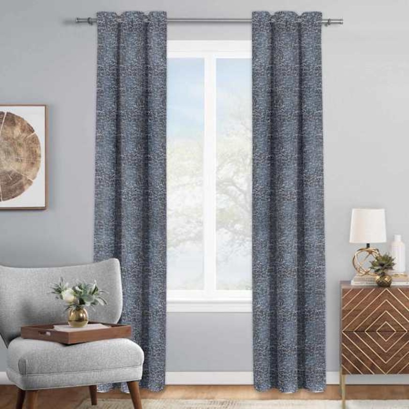 Metallic Navy Blue Bark Light Filtering Curtain Panel, 84″