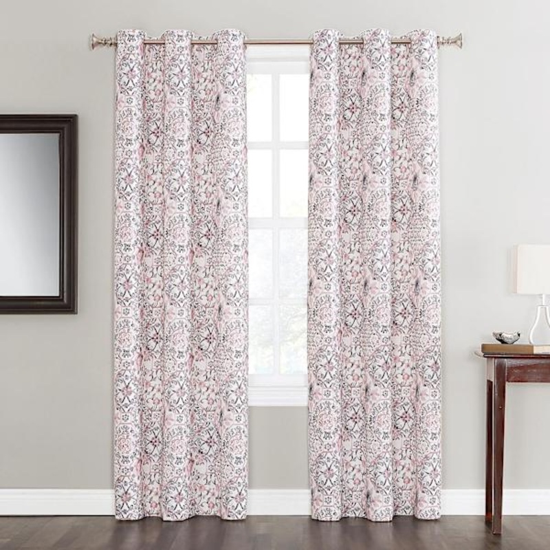 Mila Floral Medallion Grommet Light Filtering Curtain Panel, 84″