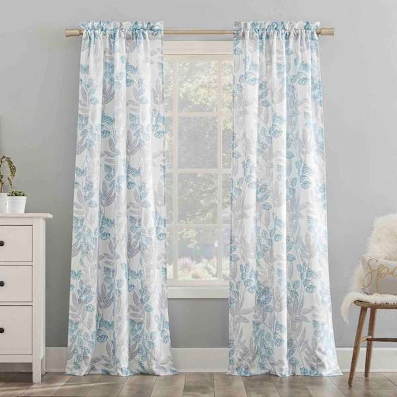 Mystique Aqua & Grey Print Rod Pocket Curtain Panel, 84″
