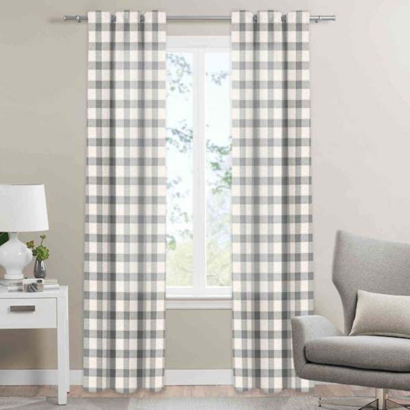 Natural Buffalo Check Light Filtering Curtain Panel, 84″
