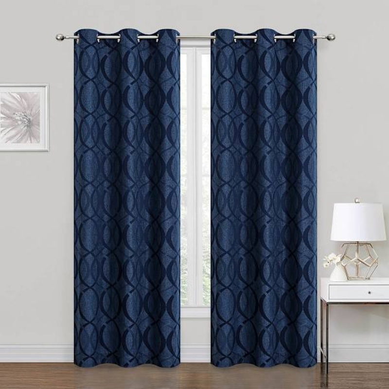 Navy Blue Blackout Grommet Curtain Panel, 84″