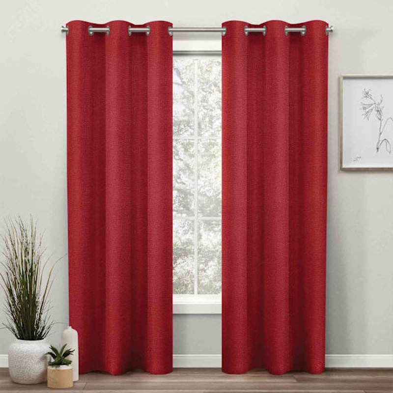 Red Basket Weave Light Filtering Curtain Panel, 84″