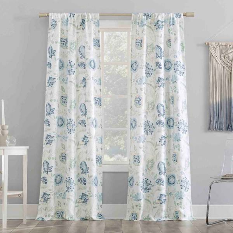 Selah Blue & Yellow Print Curtain Panel, 84″