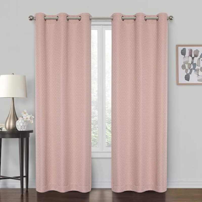 Sullivan Blush Shrink Yarn Light Filtering Grommet Curtain Panel, 63″