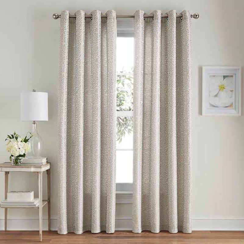 Taupe Botanical Jacquard Light Filtering Grommet Curtain Panel, 84″