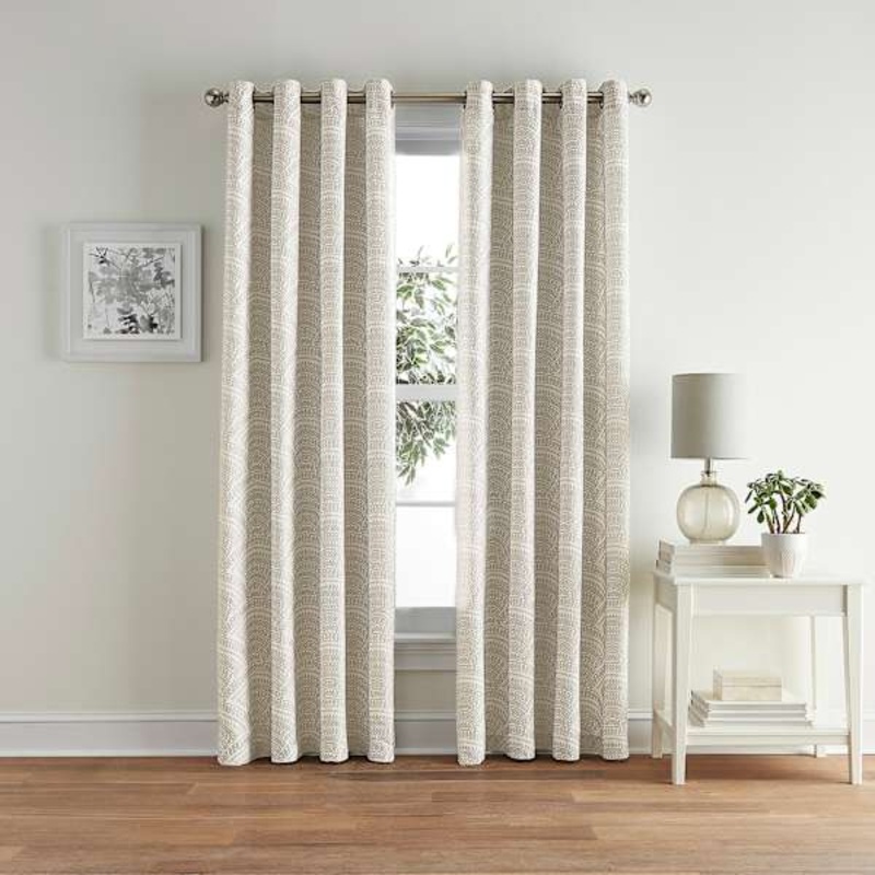 Taupe Geo Jacquard Light Filtering Curtain Panel, 84″