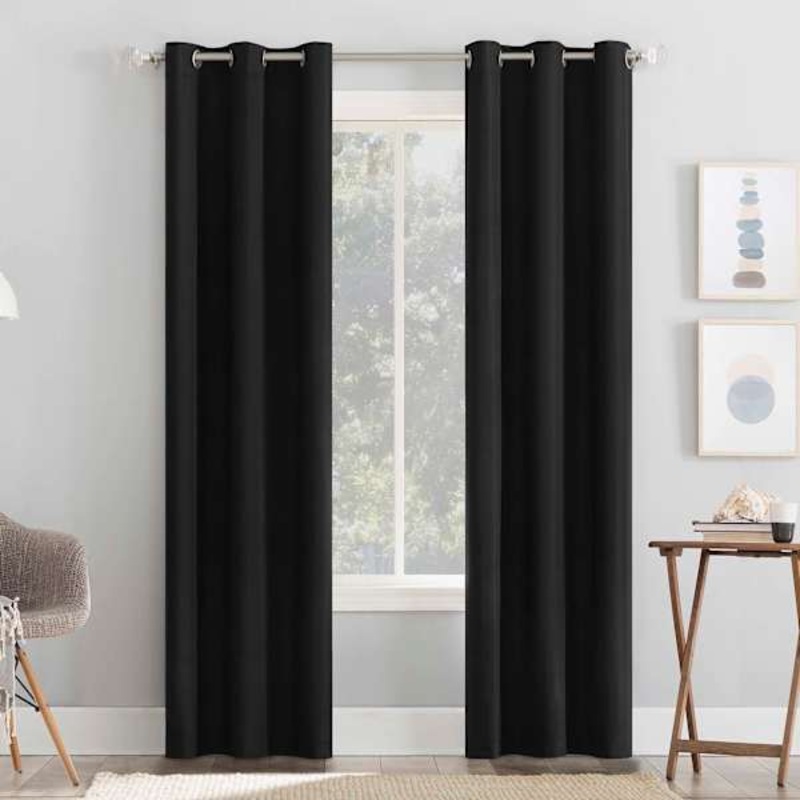 Tremont Black Thermal Room Darkening Grommet Curtain Panel, 84″