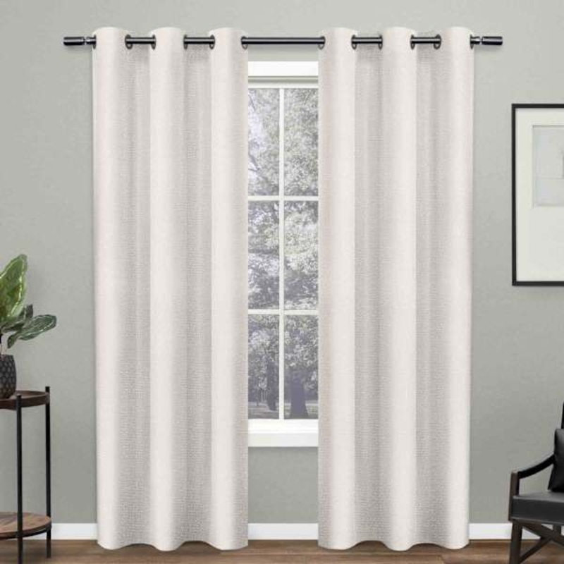 White Basket Weave Light Filtering Grommet Curtain Panel, 84″