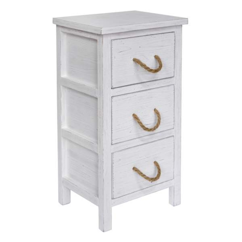 3-Drawer Distressed Cabinet, White