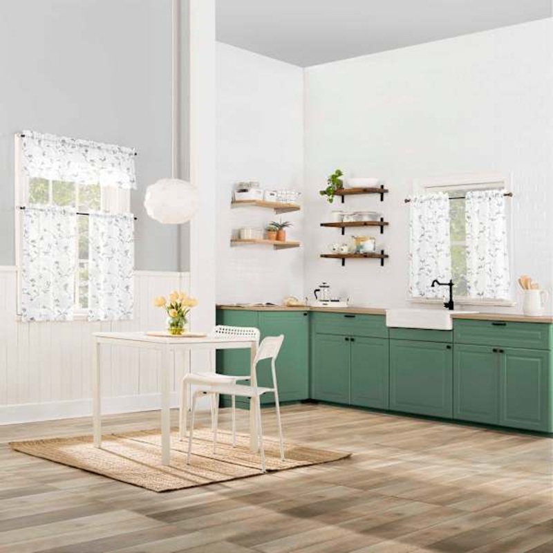 Bethel White & Grey Small Tiered Curtain Panel, 54″