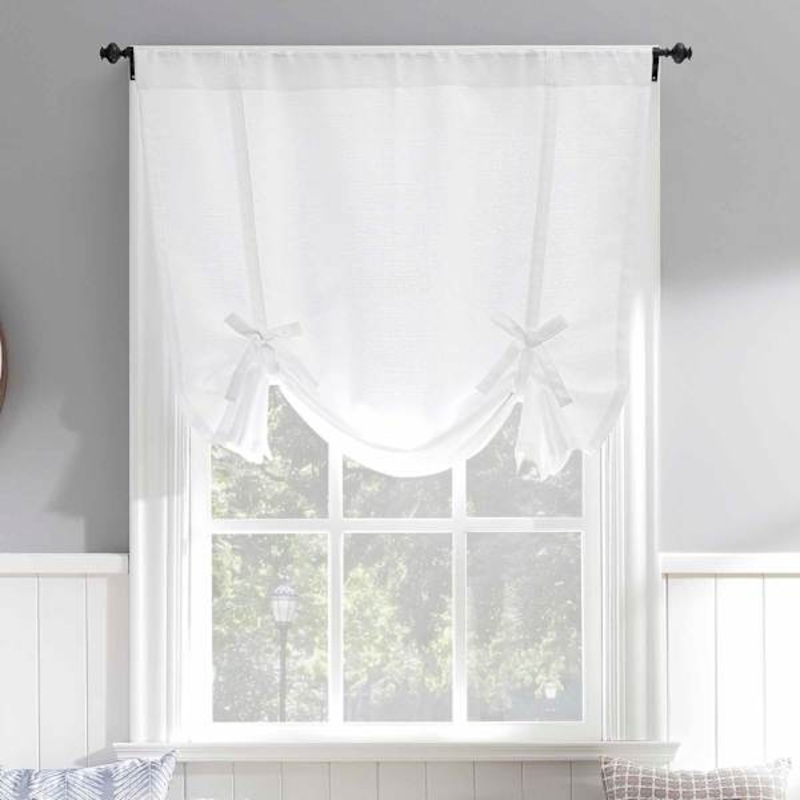 Devin White Tie-Up Curtain Panel, 42×63