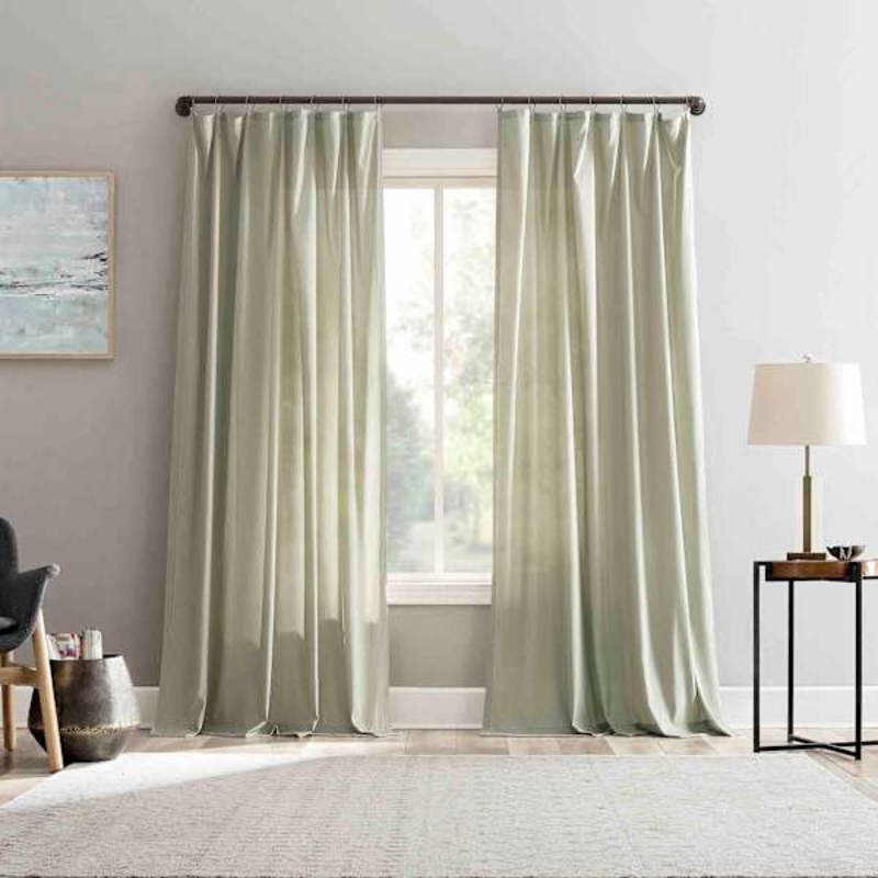 Lathan Sage Sheer Ring Top Single Curtain Panel, 84″