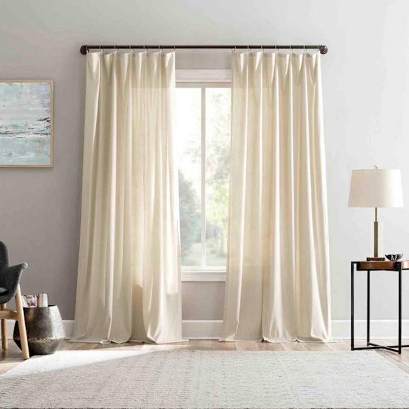 Lathan Taupe Sheer Ring Top Single Curtain Panel, 84″