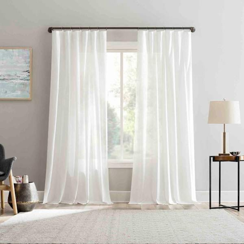 Lathan White Sheer Ring Top Single Curtain Panel, 84″