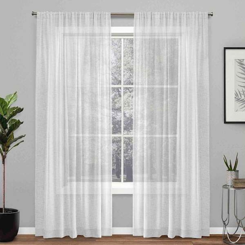 Legacy White Linen Rod Pocket Sheer Grommet Curtain Panel, 84″