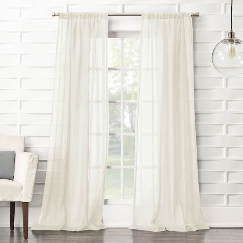 Lyra Cream Crushed Rod Pocket Sheer Curtain Panel, 84″
