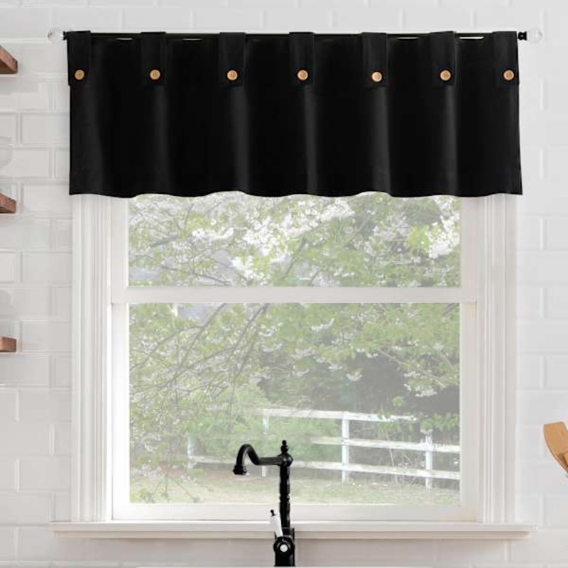 Mason Black Small Window Valance with Buttons, 54×14