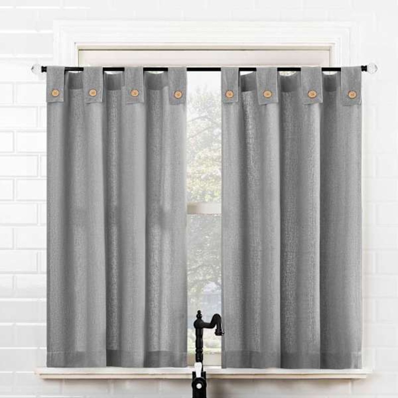 Mason Grey Small Tiered Window Curtain Panel, 54×36