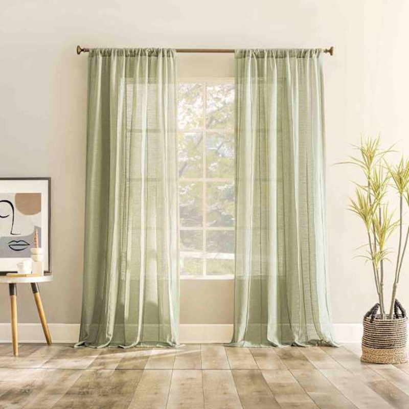 Sage Sheer Rod Pocket Curtain Panel, 84″