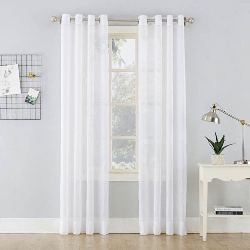 White Crushed Sheer Voile Grommet Curtain Panel, 84″