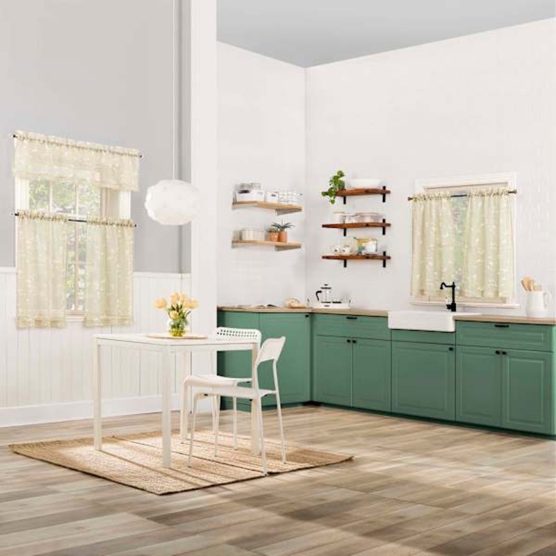 White & Taupe Small Tiered Curtain Panel, 54″