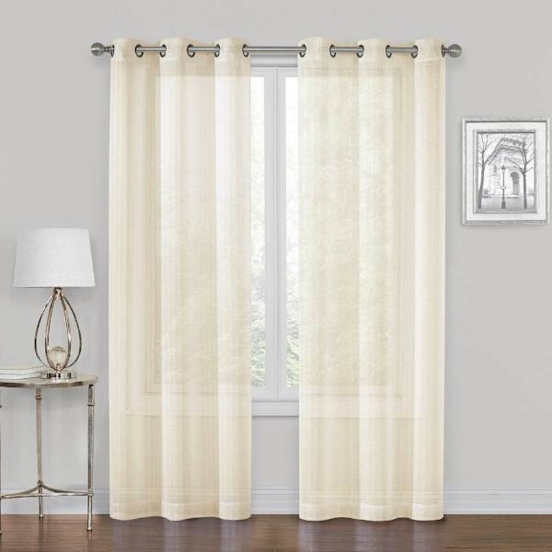 Whittier Beige Metallic Sheer Grommet Curtain Panel, 84″