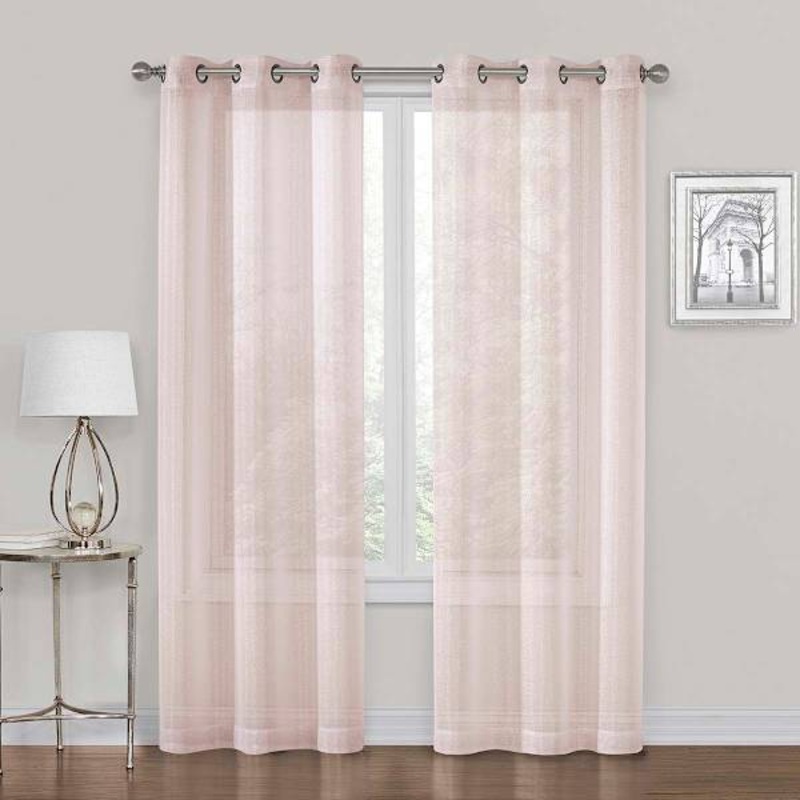 Whittier Blush Metallic Sheer Grommet Curtain Panel, 84″