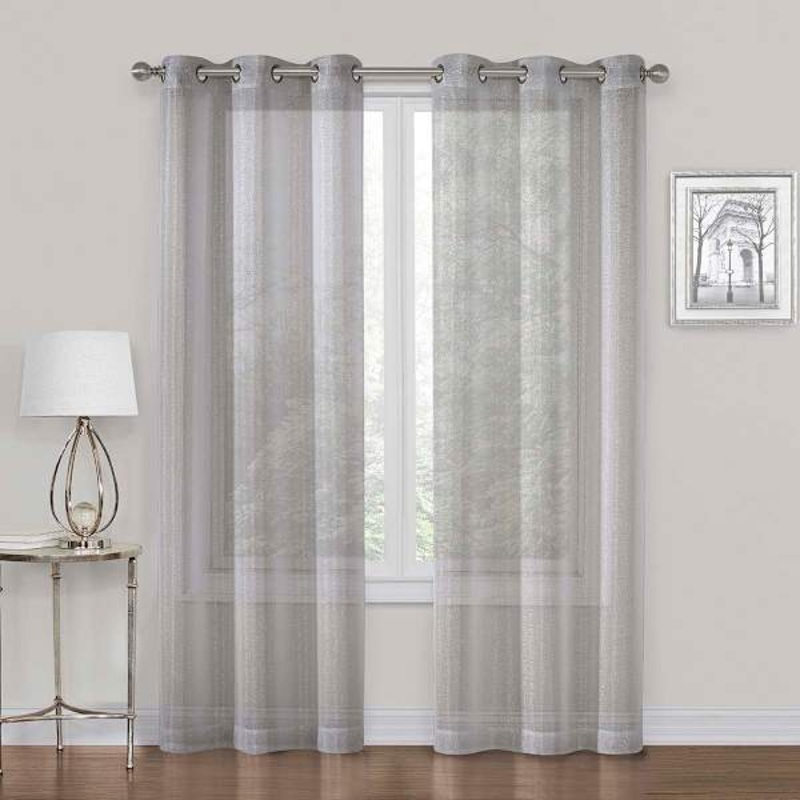 Whittier Grey Metallic Sheer Grommet Curtain Panel, 84″