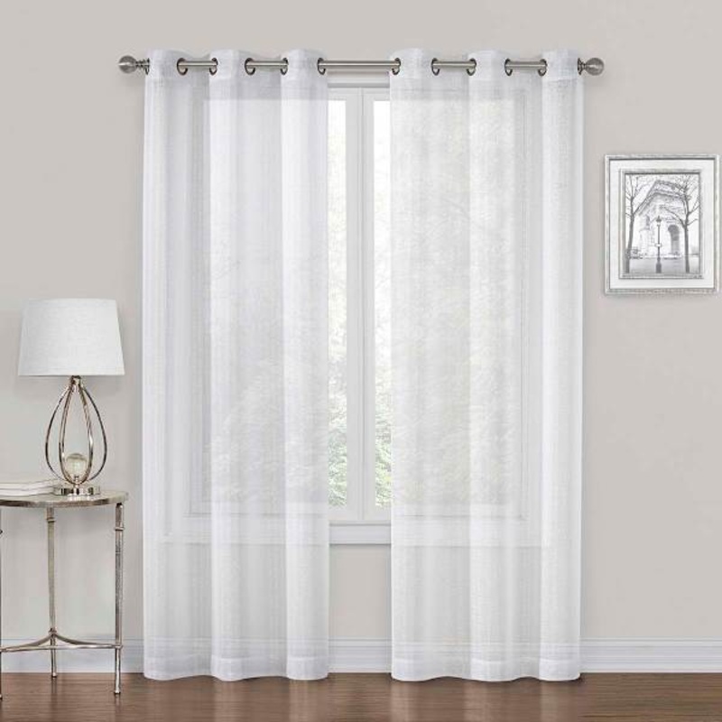 Whittier White Metallic Sheer Grommet Curtain Panel, 84″