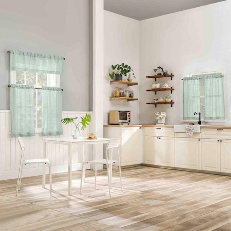 Wilton Seafoam Small Tiered Curtain Panel, 54″